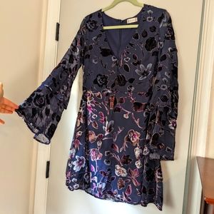 Alter’d State Bell Sleeve Burnout Velvet Navy Mini Dress